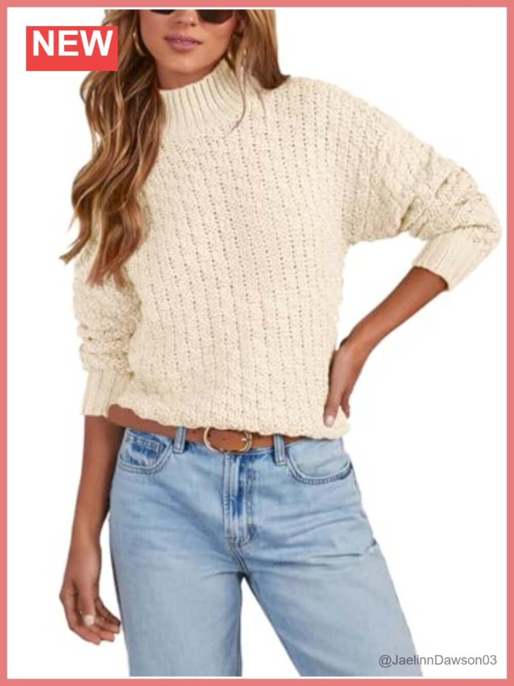 Textured Mock Neck Knit Sweater Long Sleeve Turtleneck Chunky Pullover